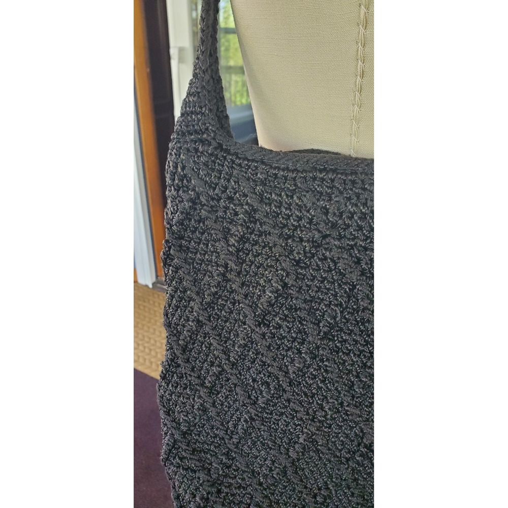 The Sak Black Crochet Crossbody Bag Textured Knit Zip Top Shoulder Purse